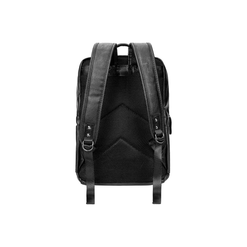 KONADCT Artificial Leather Laptop Bag Backpack Large Size Unisex Black-3