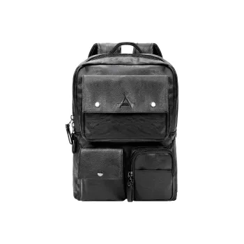 KONADCT Artificial Leather Laptop Bag Backpack Large Size Unisex Black