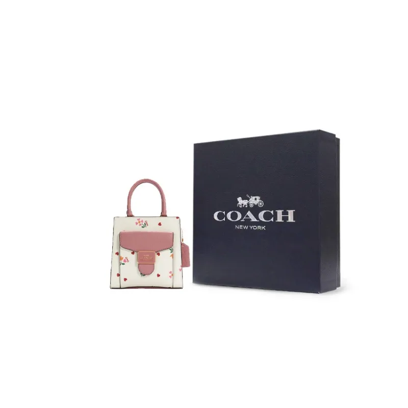 COACH Pepper Canvas With Leather Handbag, Shoulder Bag, Crossbody Bag Mini Women's White & Pink-8