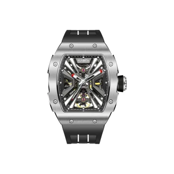 HaofaTourbillon Mechanical Movement Rubber Strap Watch Men's Watches Silver Dial