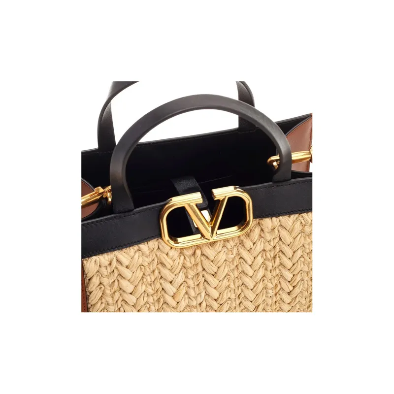Valentino Straw With Calfskin Shoulder Bag Crossbody Bag Handbag Women's Light Brown-4