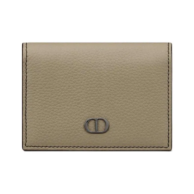 DIOR Grained Calfskin Business Card Holder Zero Wallet Card Holder Men's Green-0