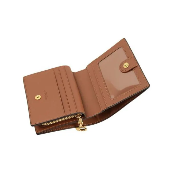 COACH Snap Wallet Monogram Canvas With Leather Cropped Foldable Card Holder, Wallet Women's Tan Monogram-3
