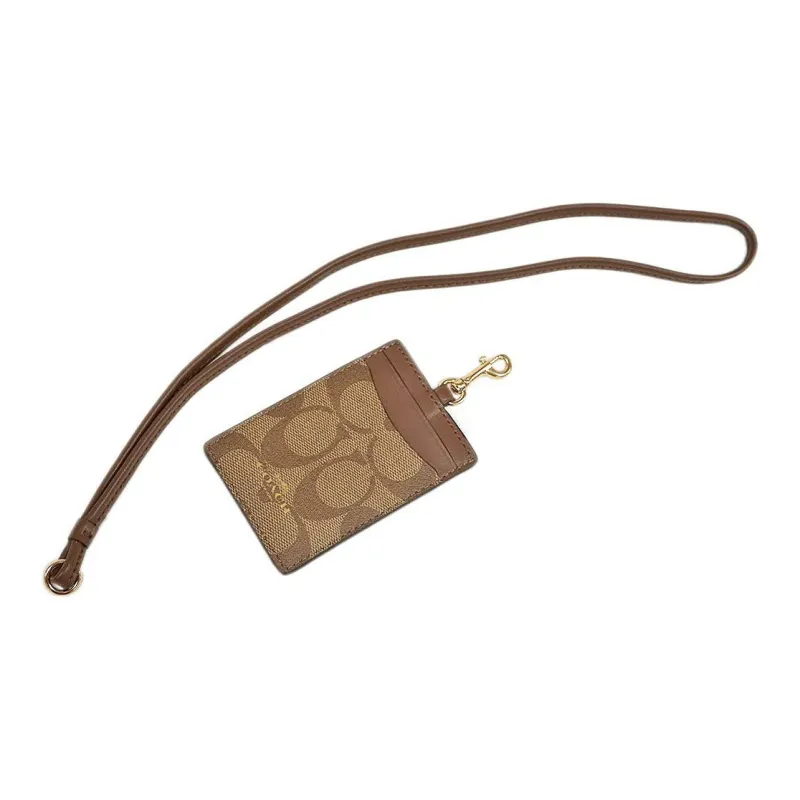 COACH Lanyard PVC Necklace Pouch Card Holder Clutch Women's Khaki Brown-3