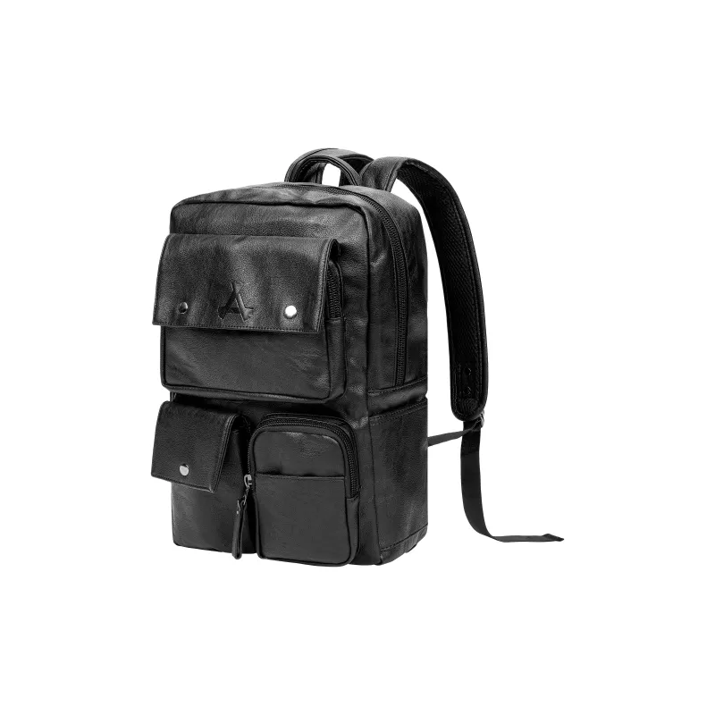 KONADCT Artificial Leather Laptop Bag Backpack Large Size Unisex Black-1