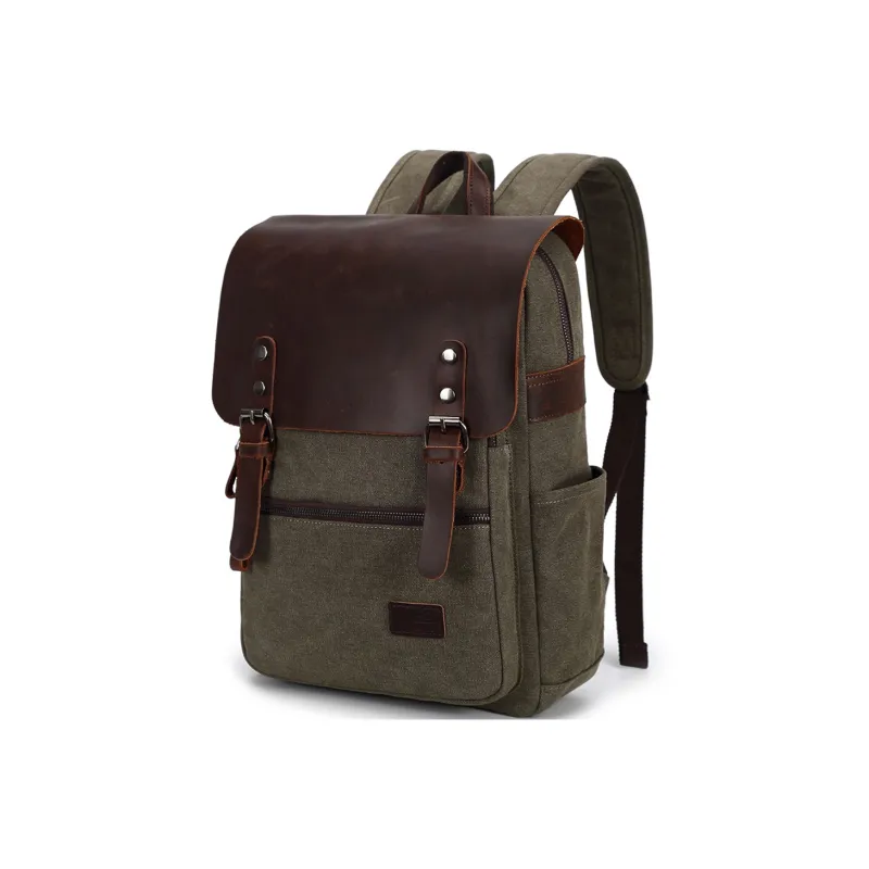 Slazenger Canvas With Top Grain Cow Leather Backpack Regular Unisex Multicolor-11
