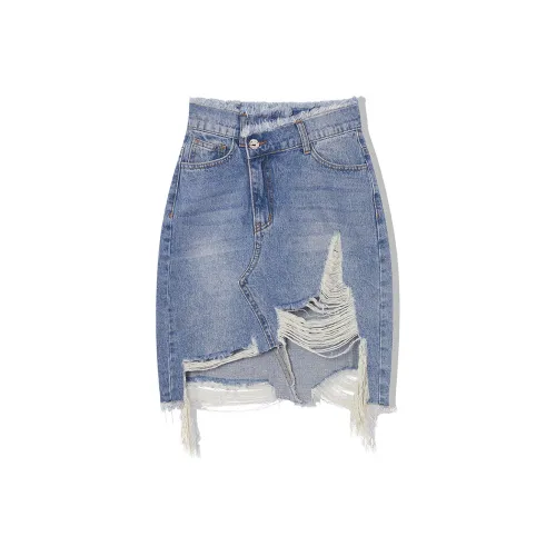 LA CRAWFISH Denim Short Skirts Women's Washed Light Blue