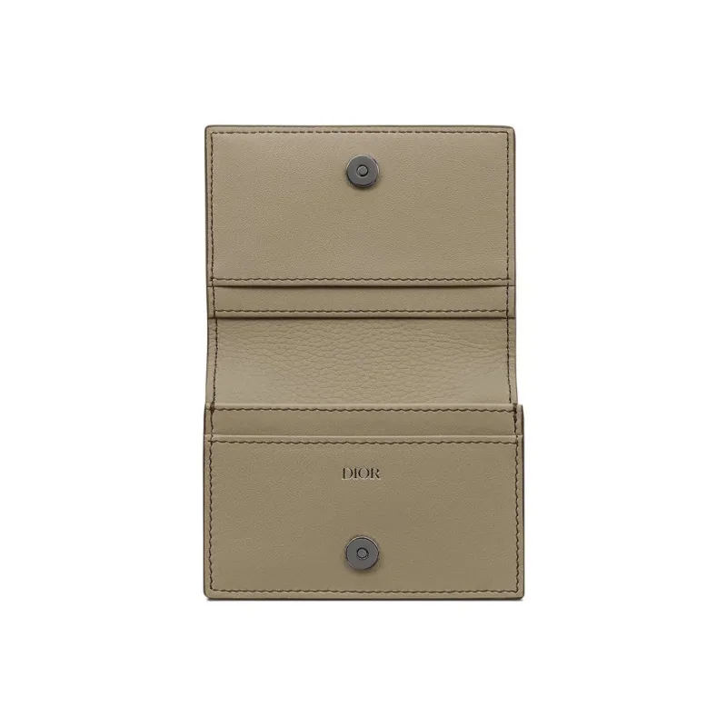 DIOR Grained Calfskin Business Card Holder Zero Wallet Card Holder Men's Green-2