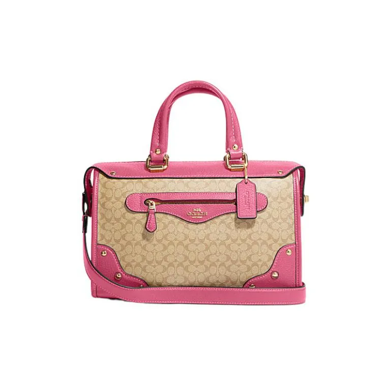 COACH Millie Leather Crossbody Bag, Shoulder Bag Large Size Women's Pink & Khaki-0