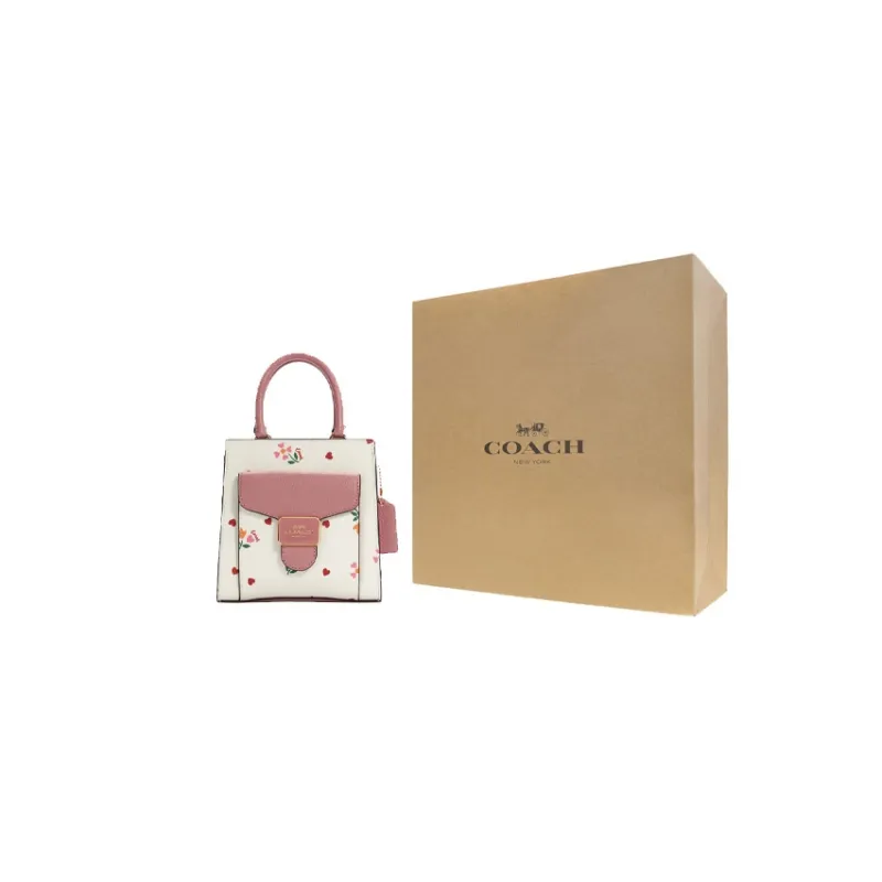 COACH Pepper Canvas With Leather Handbag, Shoulder Bag, Crossbody Bag Mini Women's White & Pink-10