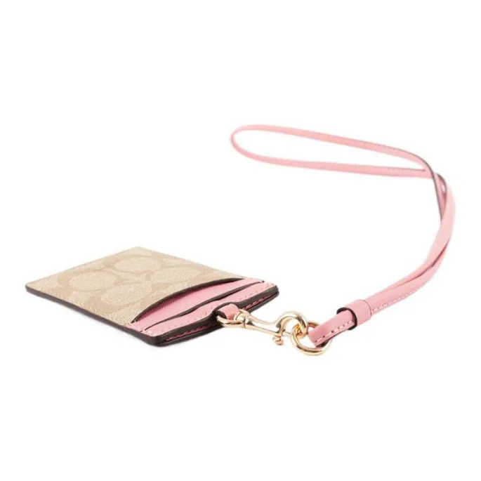 COACH Lanyard Canvas Card Sleeve Holder Mini Women's Leather & Light Pink-4