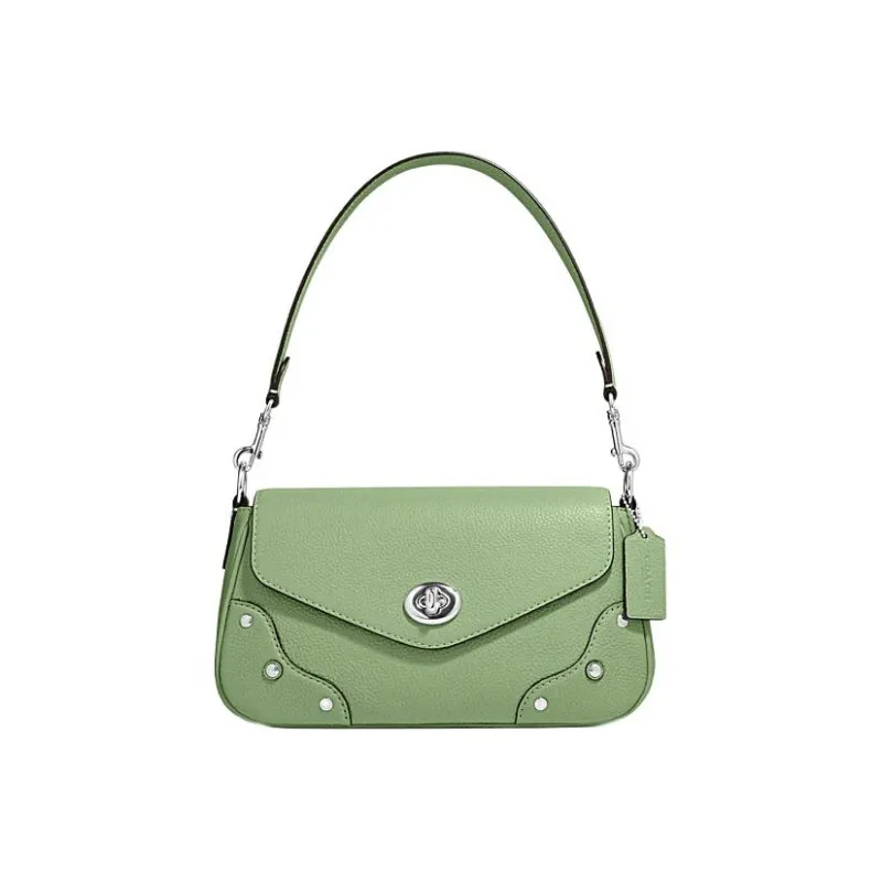 COACH Millie Pebbled Cow Leather Shoulder Bag Crossbody Bag Large Size Women's Green-0