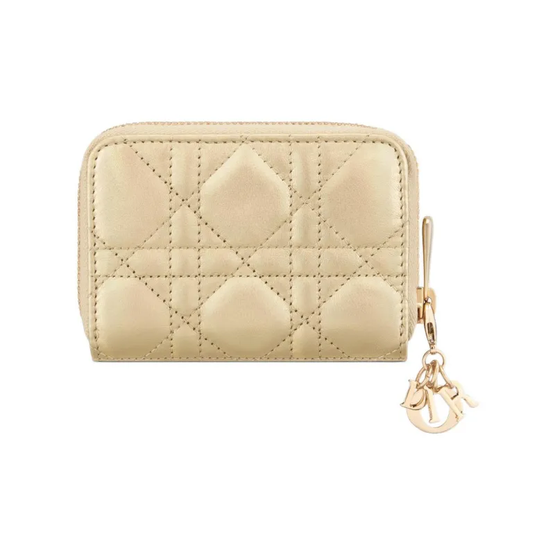 DIOR Lady Dior Lambskin Wallet Small Size Women's Gold-2