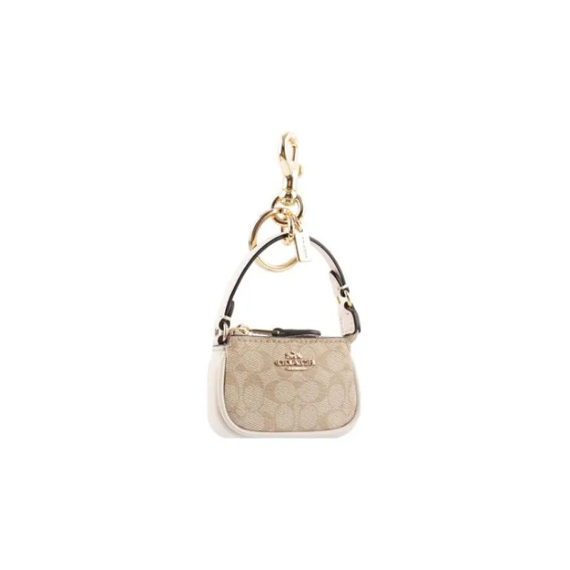 COACH Coated Canvas With Calfskin Bag Charm Bag Merch Women's Gold & Khaki-1