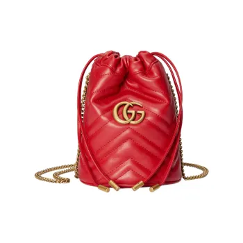 GUCCI GG Marmont Leather Bucket Bag, Shoulder Bag, Crossbody Bag Mini Women's Red