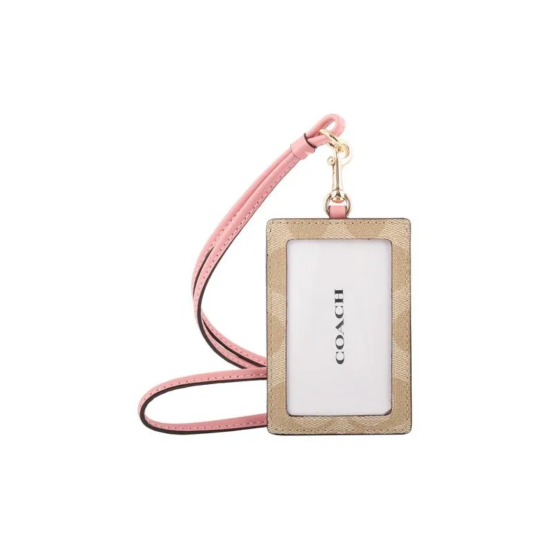 COACH Lanyard Canvas Card Sleeve Holder Mini Women's Leather & Light Pink-2