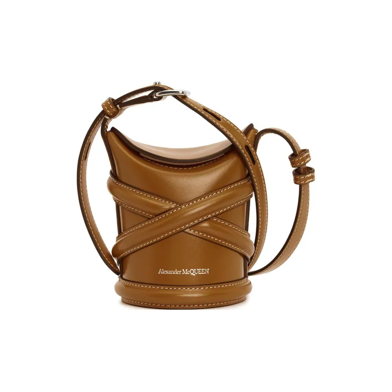 Alexander McQueen Smooth Cow Leather Bucket Bag, Crossbody Bag, Shoulder Bag Women's Brown-2