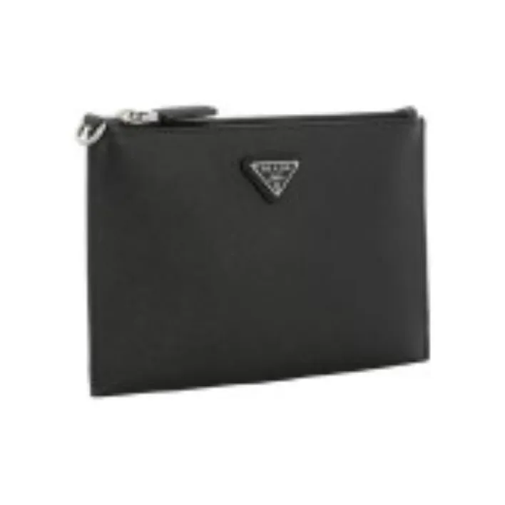 PRADA Cow Leather Clutch Small Size Men's Black-5
