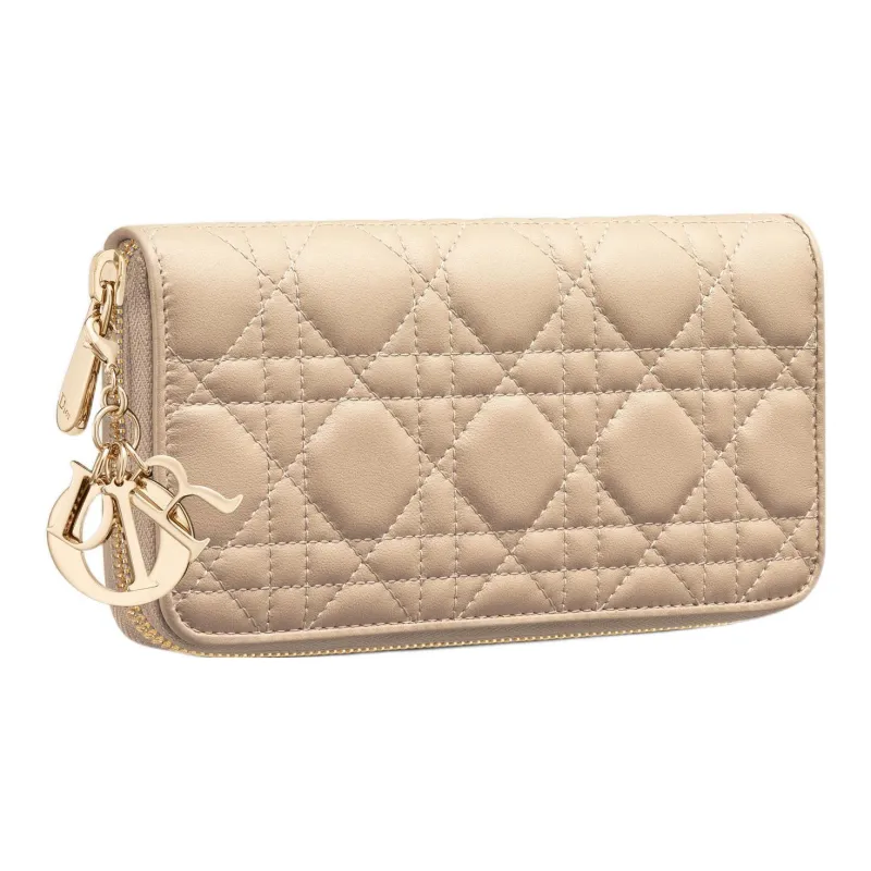 DIOR Lady Dior Lambskin Clutch Card Holder, Wallet Women's Sand-1