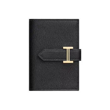 HERMES Bearn Mysore Goat Skin Wallet Mini Unisex Noir Black