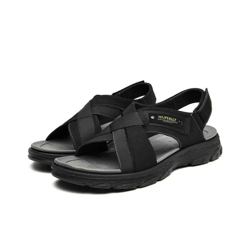 HLA Beach Sandals Men Black/Earth Yellow-1