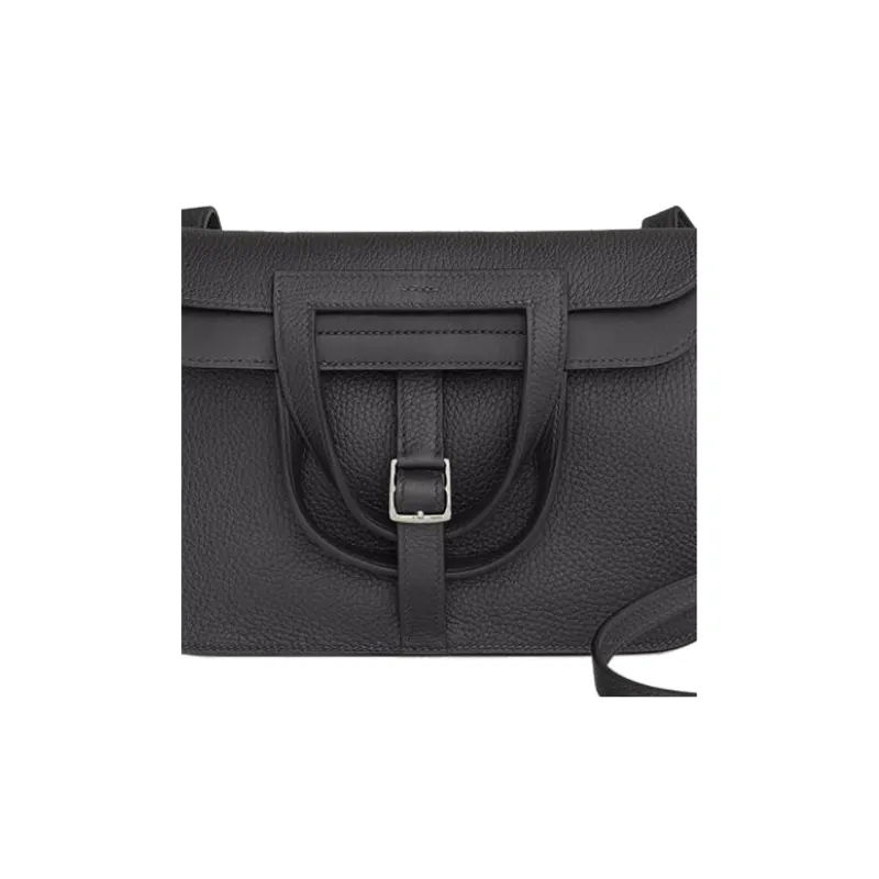 HERMES Halzan Leather Horseshoe Handbag, Crossbody Bag, Shoulder Bag Unisex-4
