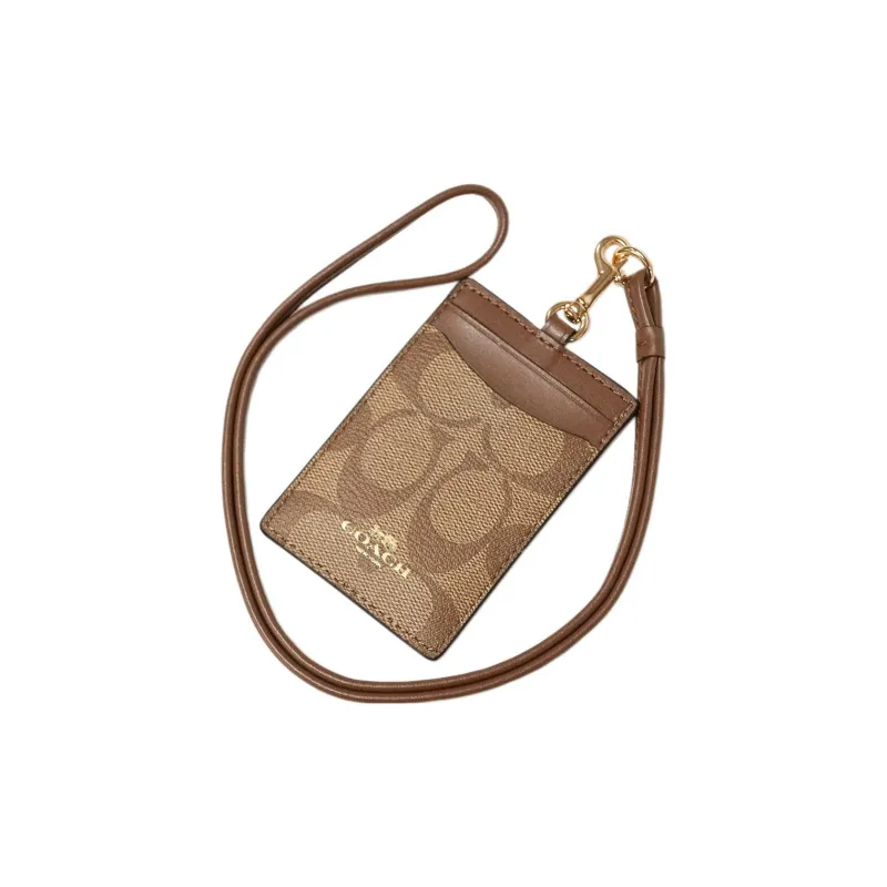 COACH Lanyard PVC Necklace Pouch Card Holder Clutch Women's Khaki Brown-2