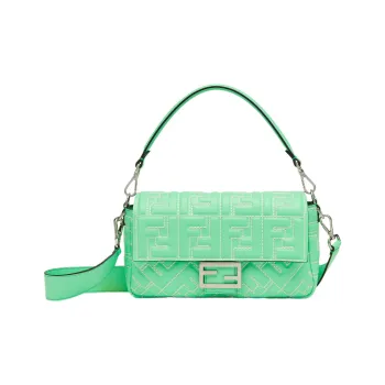FENDI Baguette Lambskin Portable Crossbody Bag, Shoulder Bag Medium Size Women's Green