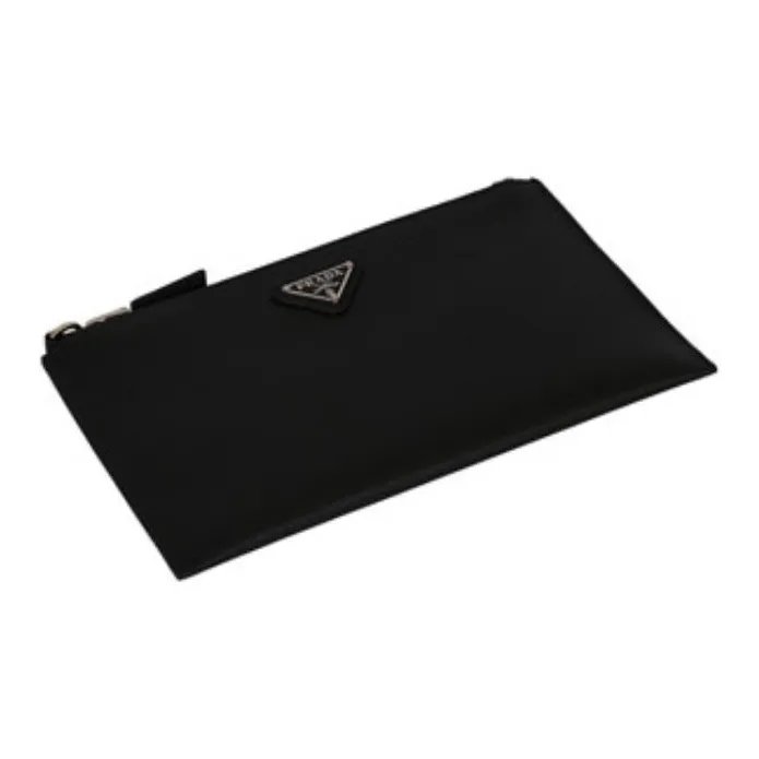 PRADA Cow Leather Clutch Small Size Men's Black-6