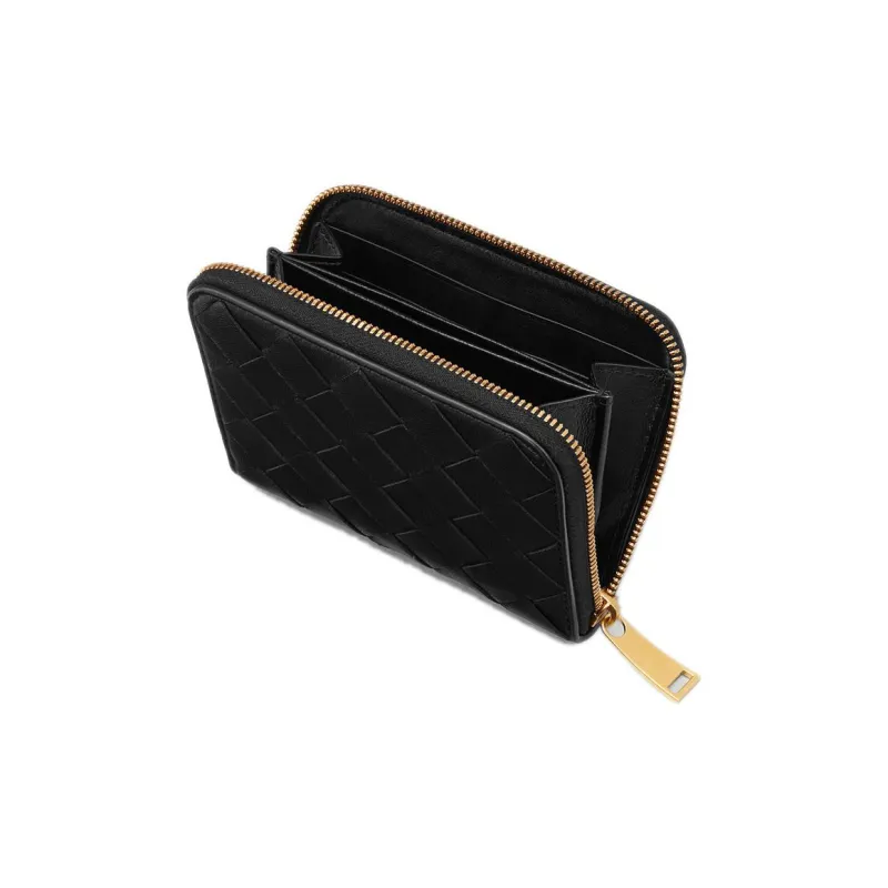 Bottega Veneta Sheepskin Leather Coin Purse Women's Black-2