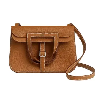 HERMES Halzan Clemence Bullock Leather Horseshoe Handbag, Shoulder Bag, Crossbody Bag Women's 37 Gold Brown
