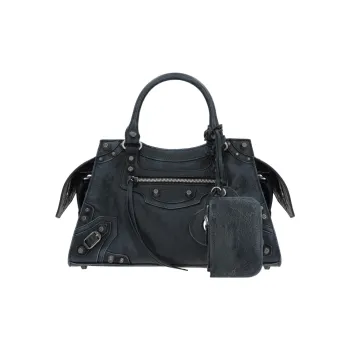 Balenciaga Neo Cagole City Fine-Grained Sheepskin Handbag Shoulder Bag Small Size Women's Black