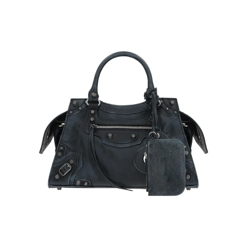 Balenciaga Neo Cagole City Fine-Grained Sheepskin Handbag Shoulder Bag Small Size Women's Black-0