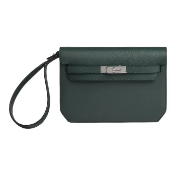 HERMES Kelly Depeches Evercolor Calfskin Clutch Men's V0 Vert Rousseau Lut Rouge