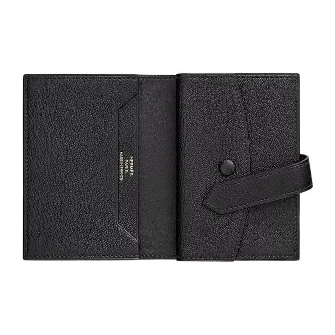 HERMES Bearn Mysore Goat Skin Wallet Mini Unisex Noir Black-1