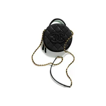 CHANEL Grain Calfskin Round Bag, Evening Bag, Makeup Bag, Handheld Shoulder Bag, Crossbody Bag Trumpets Women's Black