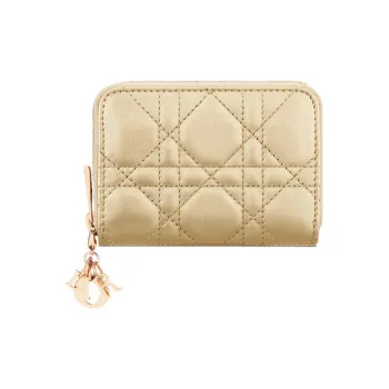 DIOR Lady Dior Lambskin Wallet Small Size Women's Gold