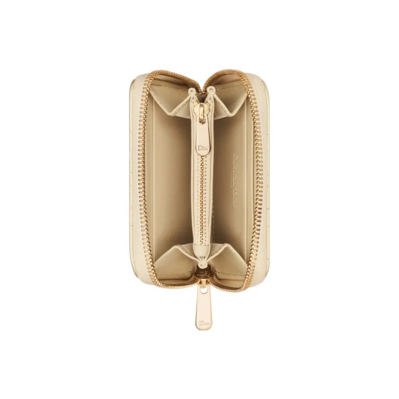 DIOR Lady Dior Lambskin Wallet Small Size Women's Gold-3