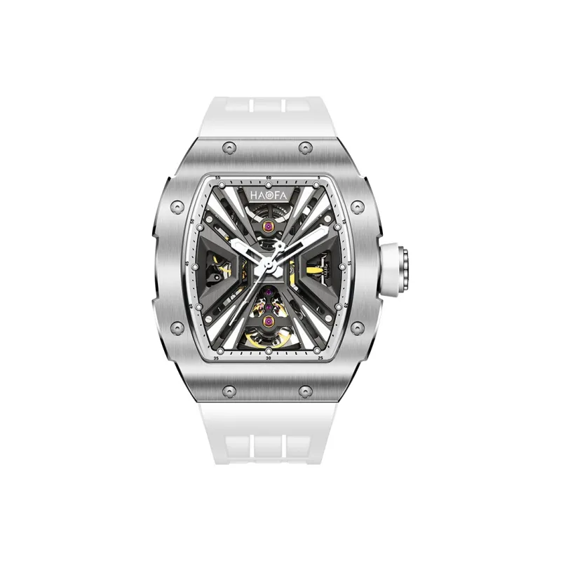 HaofaTourbillon Mechanical Movement Rubber Strap Watch Men's Watches Silver Dial-7
