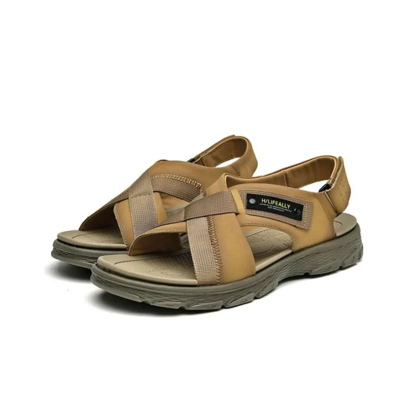 HLA Beach Sandals Men Black/Earth Yellow-4