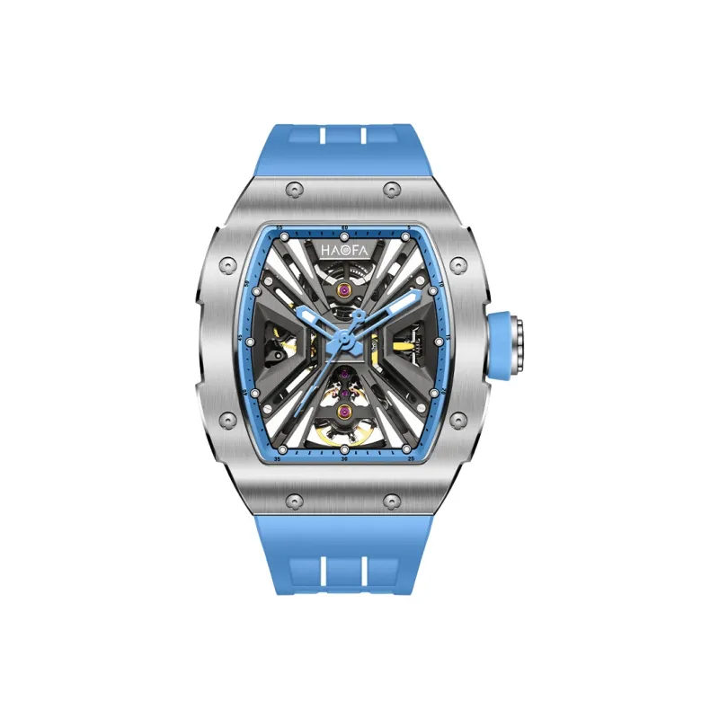 HaofaTourbillon Mechanical Movement Rubber Strap Watch Men's Watches Silver Dial-10