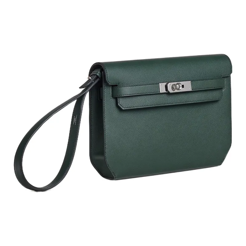 HERMES Kelly Depeches Evercolor Calfskin Clutch Men's V0 Vert Rousseau Lut Rouge-1