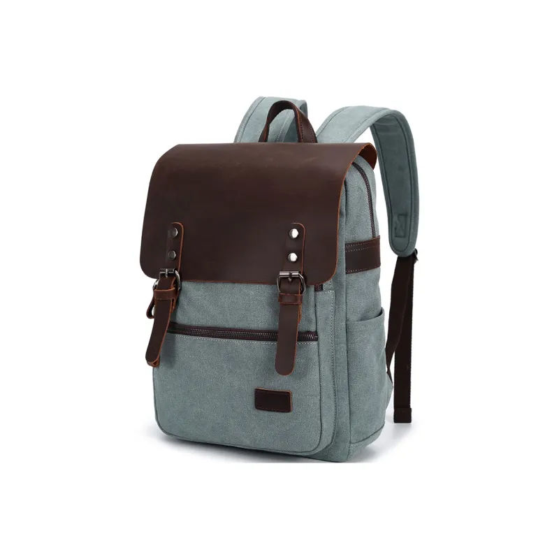 Slazenger Canvas With Top Grain Cow Leather Backpack Regular Unisex Multicolor-15
