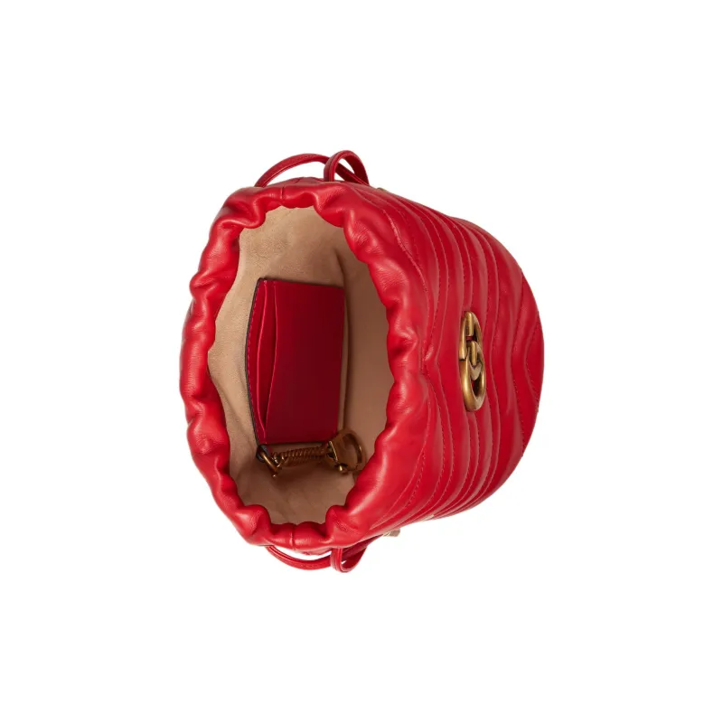 GUCCI GG Marmont Leather Bucket Bag, Shoulder Bag, Crossbody Bag Mini Women's Red-6