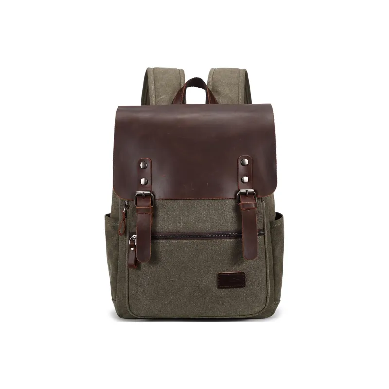 Slazenger Canvas With Top Grain Cow Leather Backpack Regular Unisex Multicolor-10