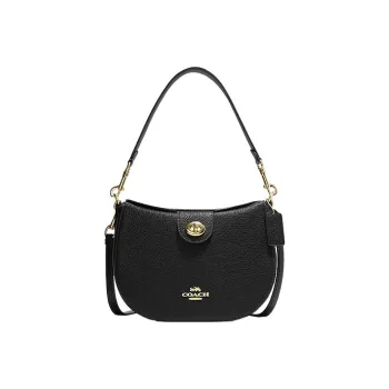 COACH Hobo Cow Leather Crescent Saddle Bag Shoulder Bag Women's Black