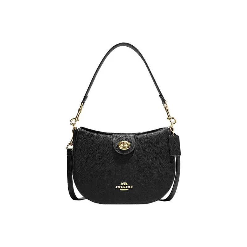 COACH Hobo Cow Leather Crescent Saddle Bag Shoulder Bag Women's Black-0