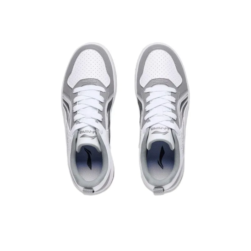 LiNing Shiyi Anti Slip Wear Resistant Low Top Skateboard Shoes Men's White Gray-3