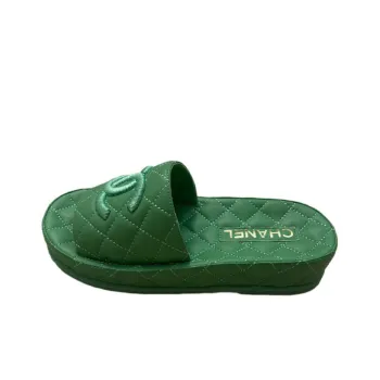 CHANEL Abrasion Resistant Slide Slippers Women's Green