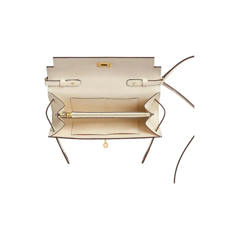 HERMES Kelly To Go Epsom Leather Crossbody Bag, Shoulder Bag Women's I2 Nata Cream White-2